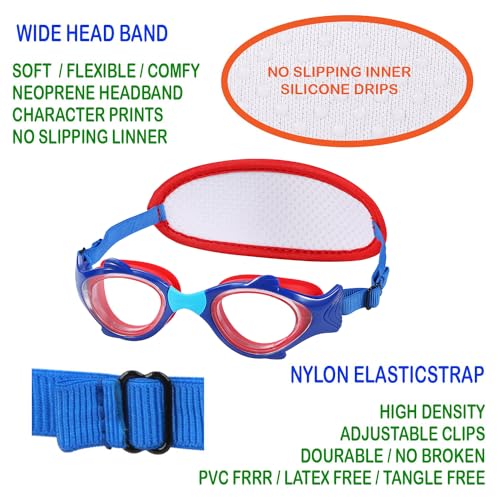 Kids Swim Goggles No Hair Pull£¬Kids Goggles Fabric Strap, Swimming Goggles with Case for Children Boys Girls