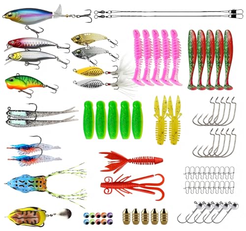Fishing Lures Kit 85-Piece Tackle Box for Freshwater Bass Trout Walleye