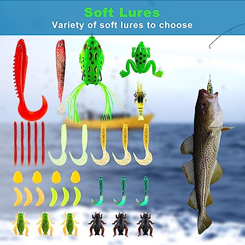 Fishing Lures Kit for Freshwater & Saltwater - 78 Pcs Tackle Box with Spoon & Worms - Variation 70