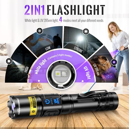 UV Blacklight Flashlight 395nm with White LED - Dual Mode, Rechargeable, Pocket Size - Variation: White + UV 395nm (Violet) 2 Pack