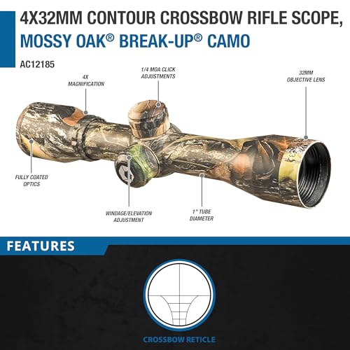 Barska 4x32mm Contour Crossbow Scope ? Multi-Point Aiming, 1-Inch Tube, Windage/Elevation Turrets, Long Eye Relief, Lightweight, Durable, for Crossbows, Deer Hunting, Target Practice
