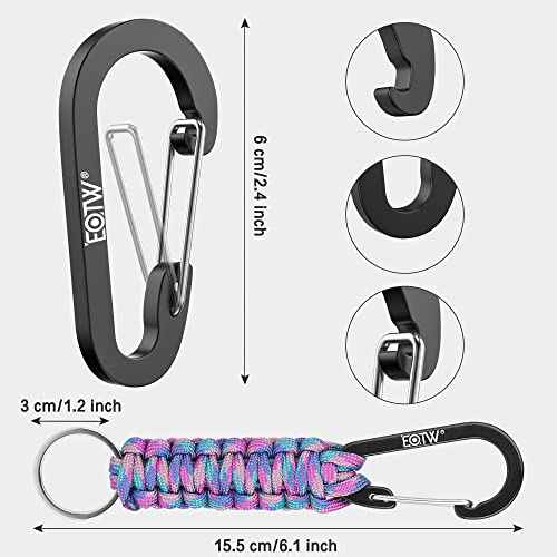 EOTW Carabiner Keychain,Paracord Keychain Small Aluminum Clip D Ring for Camping, Hiking, Fishing, Or As A Key Organizer