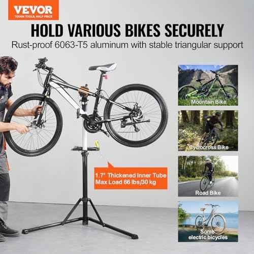 VEVOR Bike Repair Stand, 66 lbs Heavy-duty Aluminum Bicycle Repair Stand, Adjustable Height Bike Maintenance Workstand with Magnetic Tool Tray Telescopic Arm, Foldable Bike Work Stand for Home, Shops