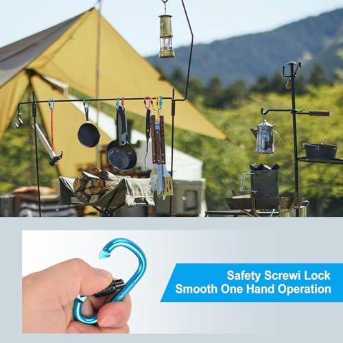 10 Pack Aluminum D Ring Key Rings Locking Carabiners for Hiking Camping Fishing - Black, Gold & Green