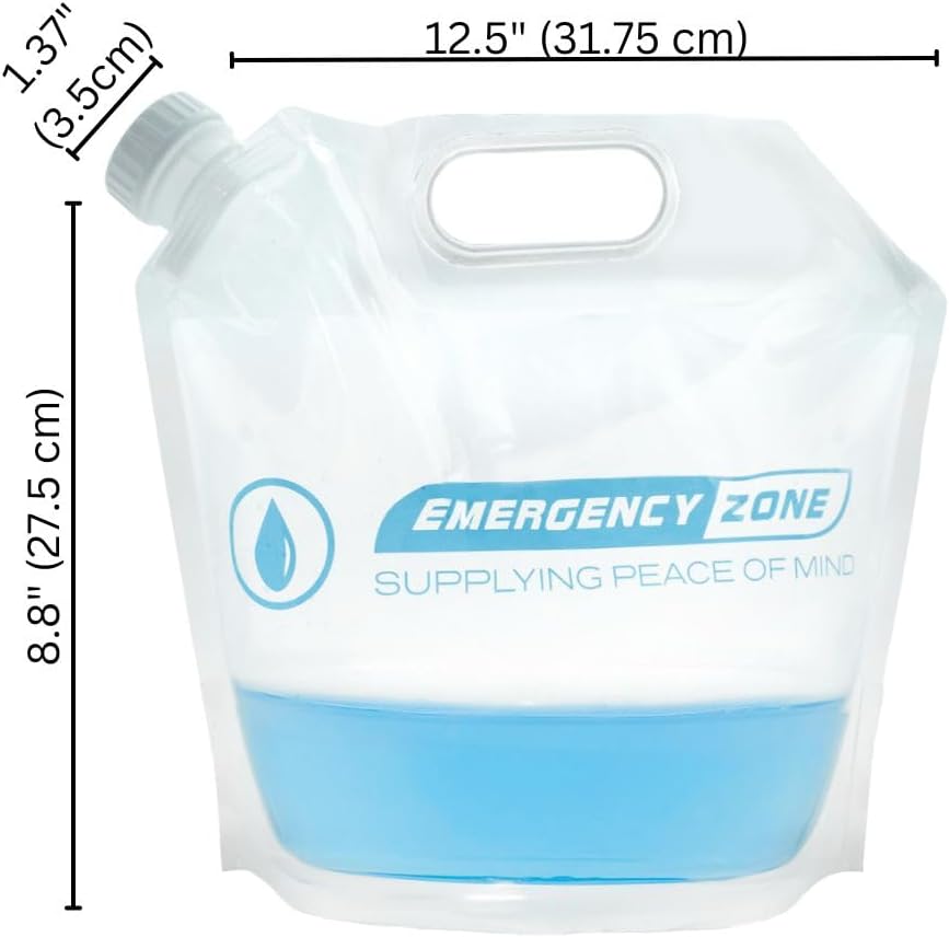 4 Liter/1-Gal Water Pouch for Emergency Water/Food Storage, Camping, and Hurricane Supplies for Home | Compact Collapsible Water Container
