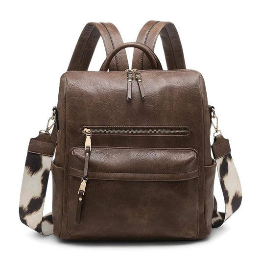 JEN & CO. Amelia Vegan Backpack with Guitar Strap (Coffee)