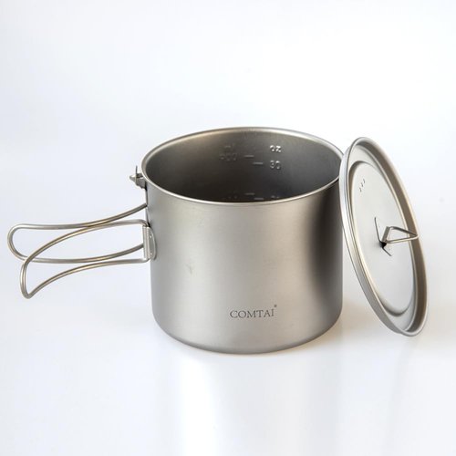 COMTAI 1100ml Titanium Camping Pot with Lid & Bail Handle, Lightweight Backpacking Cookware for Outdoor Hiking Cooking, Ultralight Titanium Cook Pot for Campfire Use