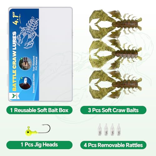 Bass Fishing Lures with Removable Rattles - Crawfish Soft Baits Kit
