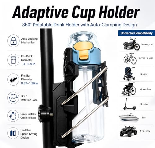 Motorcycle Cup Holder 360° Rotatable Universal Drink Holder Black-1