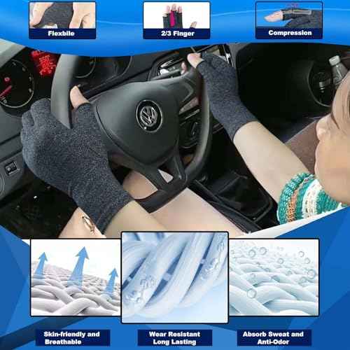 2 Pairs Fingerless Arthritis Gloves for Women Men, Hand Compression Gloves for Relieve Pain from Carpal Tunnel, Rheumatoid, Osteoarthritis, RSI, Support Typing (Medium, Pure Black1+Purple1)