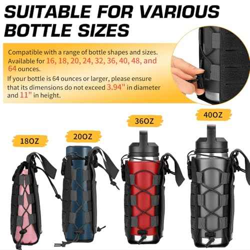 Ullnosoo Molle Water Bottle Holder, Water Bottle Pouch Attachment for Backpack, Adjustable Multi-Purpose Tactical Bag for 16 24 32 40 64 oz Adapted to Vest Belt Black