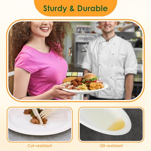 Off-White 12.5 Inch Compostable Paper Plates - 50 Pack Eco-Friendly Bagasse Platters
