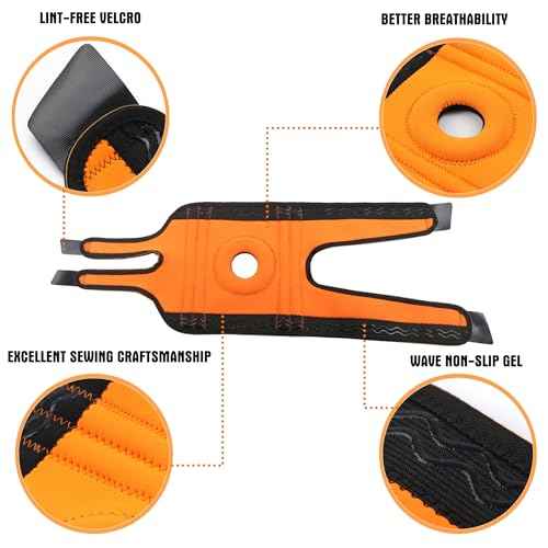 Knee Brace Black for Men Women, Side Double Elastic Supports for Patellar Pad Realign Knee, Maximum Pain Support for Arthritis Pain, Meniscus Tear, Injury Recovery, Exercise Training. Black & Orange