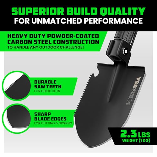 Black 31-Inch Survival Shovel with Pick and Multi-Tools - Military Style
