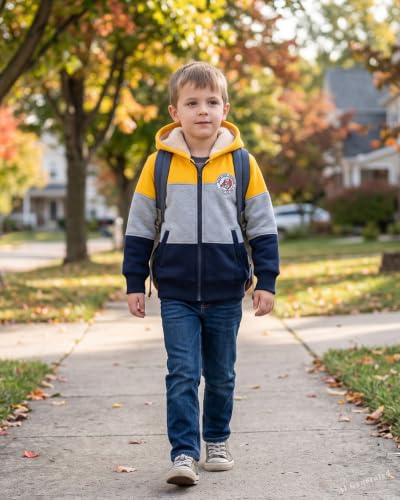 Kids Sherpa Fleece-Lined Zip-Up Hoodie Jacket for Spring Fall Winter - Yellow 5T