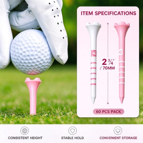 Pink White Golf Tees 2-3/4 Inch Pack of 60 in Plastic Jar - Durable & Stable