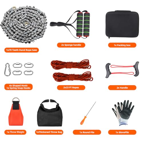 Upgrade 55 Inch Rope Saw for Tree Limbs with 70 Sharp Teeth & 46 Feet Ropes Kit