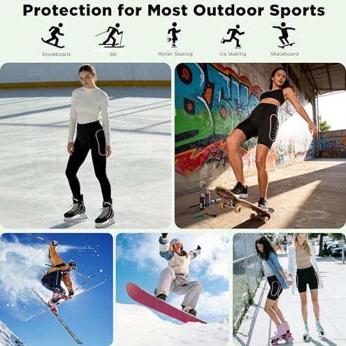 Snowboarding Padded Shorts Impact Protection for Women Men - Pink XL