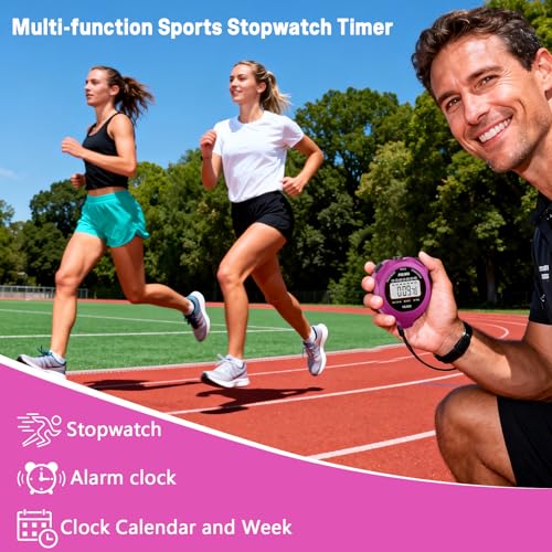 Purple Sports Stopwatch Timer for Running Swimming & Coaches - Digital Split & Lap