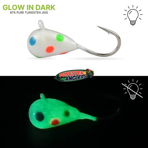 Tungsten 4 Anglers 97% Pure Tungsten Ice Fishing Jigs 5mm 1/16oz #12| Tear Drop Fishing Lures for Winter Ice Jigging, 5-Pack (Assorted)