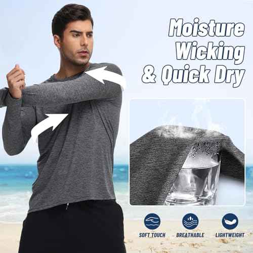3 Pack Long Sleeve Shirts for Men - Quick Dry Moisture Wicking UV Sun Protection T-Shirts for Fishing Workout Athletic Gym