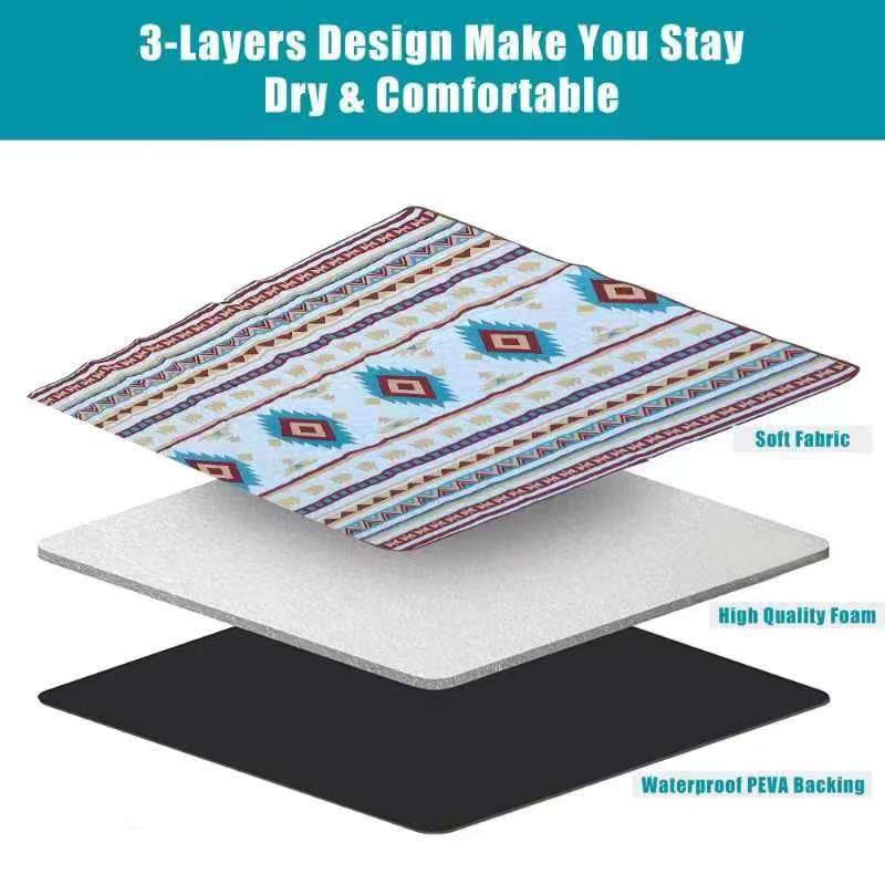 EXELNT Extra Large Outdoor Picnic Blankets Waterproof, for The Beach, Camping Travelling on The Grass, Park Blanket, Rolling Up Packaging，Portable Carring, 79" x 79" Picnic Mat - Aksu Style (Green)