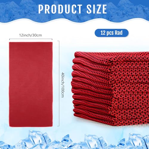 Hosuly 12 Pack Cooling Towels - Red 40x12 Inches for Workout & Outdoor