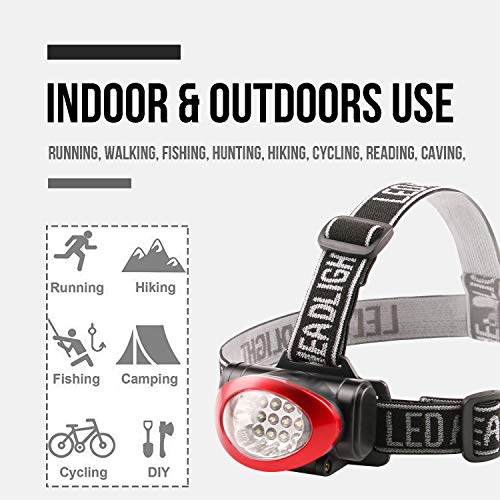 LED Headlamp 10 Pack - 12 LED Portable Headlight with 3 Modes for Camping Running Hiking
