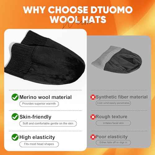 Merino Wool Beanie Hat for Men Women - Thermal Knitted Winter Hat for Large Heads Hiking Running Cap Wrap for Cold Weather