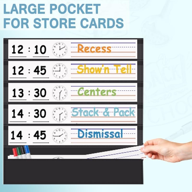 TOGETRUE Classroom Schedule Pocket Chart, Double Sided Daily Schedule with 18 Erasable Cards, 13+1 Pockets, Visual Pocket Chart for Classroom, Home, Office, 35.5" X 13"
