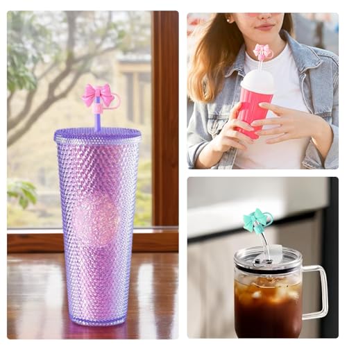 6Pcs Straw Cover for Starbucks Cup, 7-8MM Silicone Straw Topper Cap for Tumblers, Cute Bow Reusable Straw Protector Accessories Compatible with Starbucks Cups