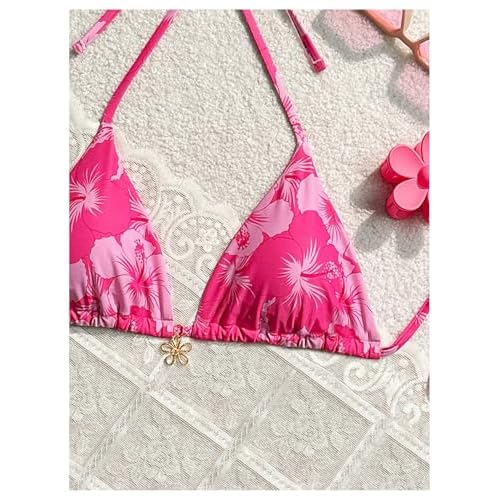 Milumia Floral Halter String Triangle Bikini Top for Women Bathing Suit Swim Top