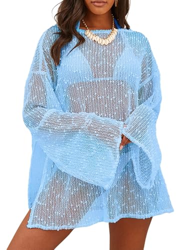 Lilosy Beach Swimsuit Cover Up Women Dress Bathing Suit Light Blue 3XS-6XL - Medium