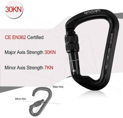 Heavy Duty Ayamaya Climbing Carabiners - 3 Pack Screwgate Locking 30KN for Rock Climbing & Rescue