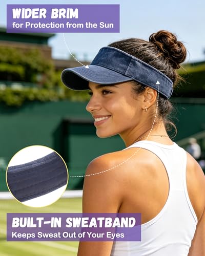 Sun Visor Hat Pack - Adjustable Cotton Golf Running Tennis Caps for Women & Men - Black, Navy Blue, Gray