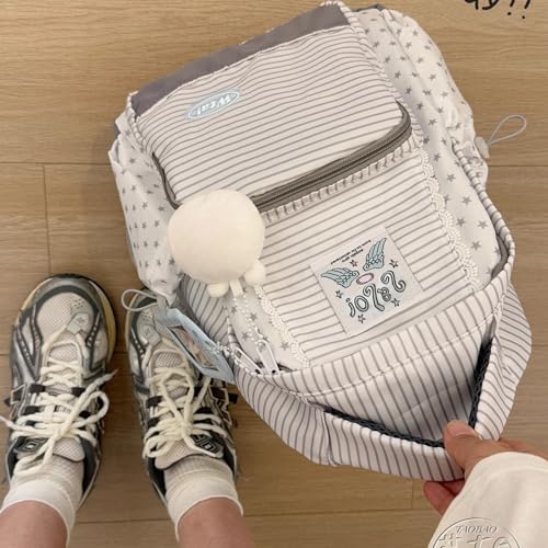 Large Striped Star Y2K Star Backpack Whimsical Twee Wing Cute Bookbag
