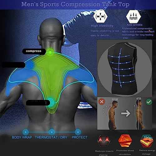 Men's Tank Top Compression Shirts Athletic Workout Sleeveless Shirts Fit Slimming Body Shaper Vests Shapewear
