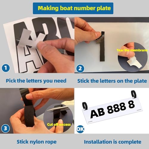 Boat Numbers and Letters Kit - Waterproof PVC Registration Plates with Self-Adhesive Decals, 2 Plates