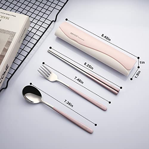 DEVICO Travel Silverware Set with Case - Pink 4-Piece Portable Utensils