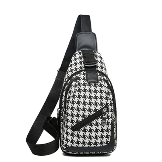 DAISHA Houndstooth Canvas Shoulder Casual Sling Bag Backpack Multi-pocket,Chest Bag Crossbody Daypack for Men Women. (Black)