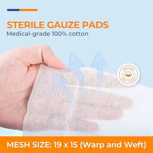 3x3 Inch Sterile Cotton Gauze Pads 12-Ply Bulk Wound Dressings 100 Pack