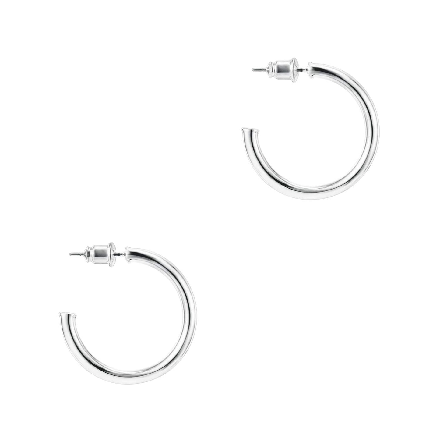 PAVOI 14K White Gold Hoop Earrings for Women - 2mm Thick 30mm Infinity Hoops, Gold Plated Loop Earrings, Lightweight Set