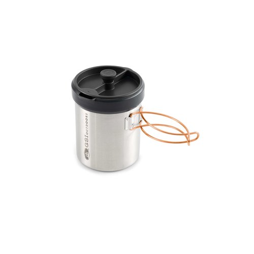 GSI Outdoors Glacier Personal Javapress Stainless Steel Press Mug with Folding Handles and Pour-Through Lid – Brews 22 fl. oz.