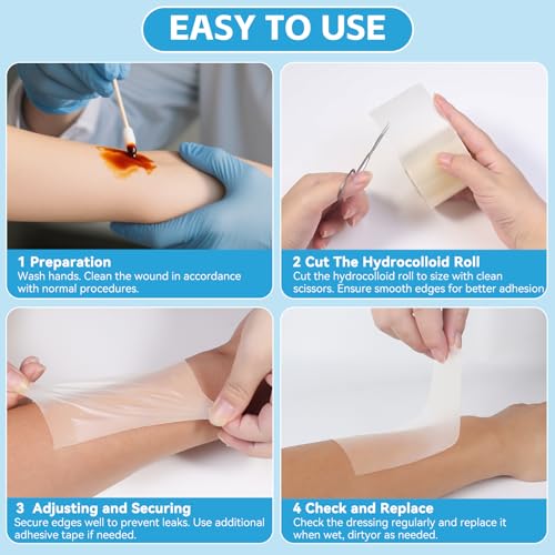 Hydrocolloid Bandages for Wound Care, Extra Large Medical-Grade Hydrocolloid Roll with Self-Adhesive, Ultra Absorbent, Flexible & Waterproof, DIY Size & Shape First Aid Kit Essential (2in*12ft)