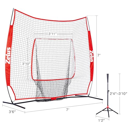 7¡¿7 Baseball Net with Tee Kit, Portable Baseball Net for Hitting and Pitching, Softball Net with Tee, Carry Bag & Weighted Baseball