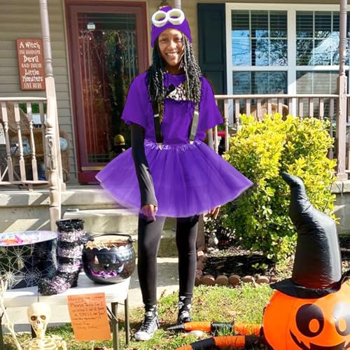5 Pcs Halloween Costume Women Adults,Purple Beanie/Goggles/Tutu Skirt/Suspenders/Gloves Halloween Costume Accessories