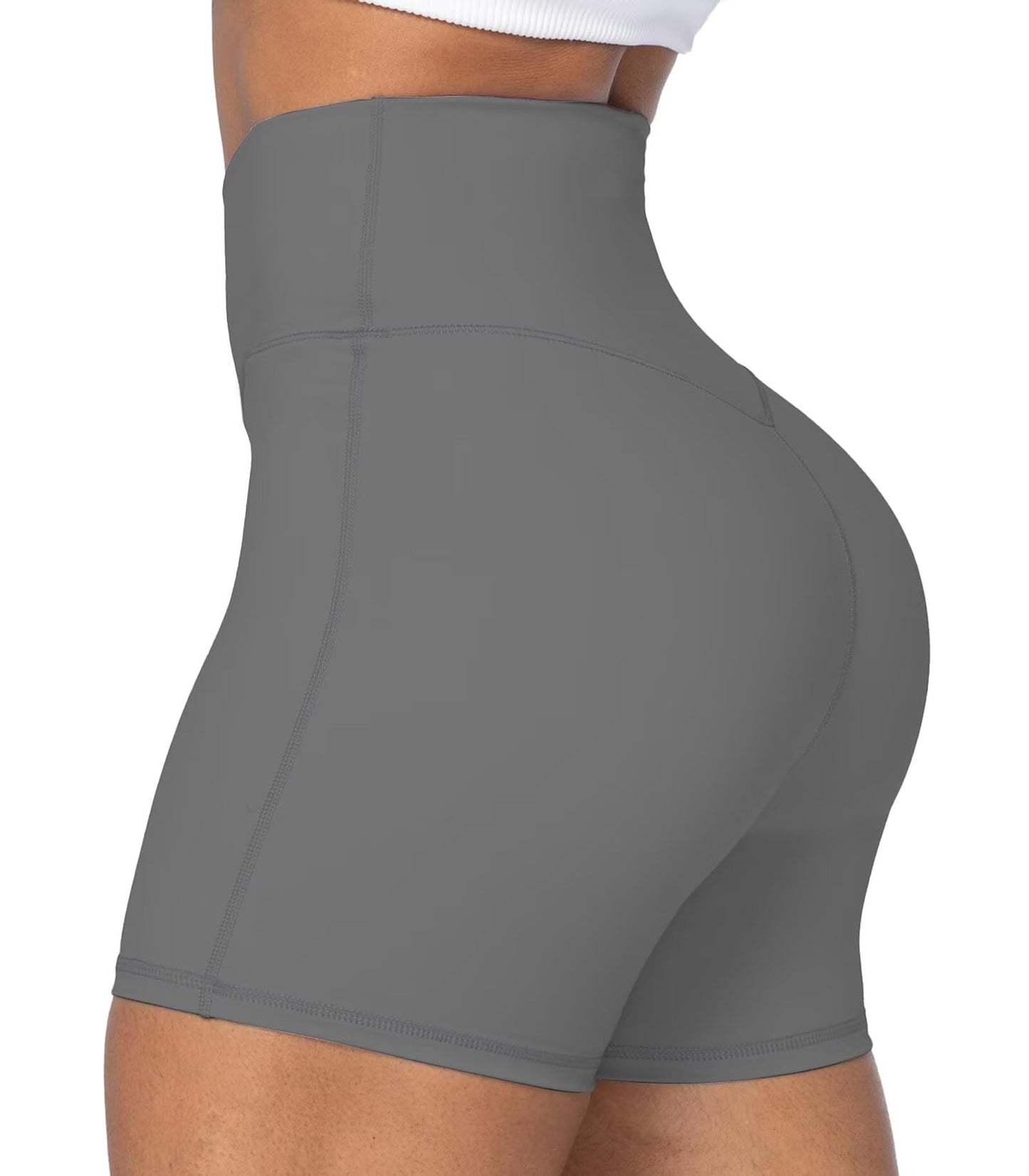 Sunzel Sunzfly Crossover Biker Shorts for Women, V Criss Cross High Waist Yoga Workout Gym Shorts with Tummy Control 4" Charcoal Gray X-Small