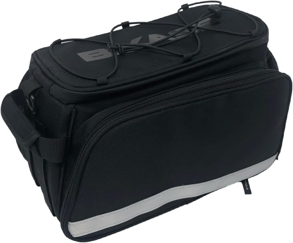 BiKase Big Momma Bike Trunk Bag - Universal Fit Medium Rear Rack Bag with Side Pockets, Top Bungee, Mesh Pocket, Key Holder & Reflective Accents - Spacious Bicycle Rack Bag for Ebikes & Bicycles