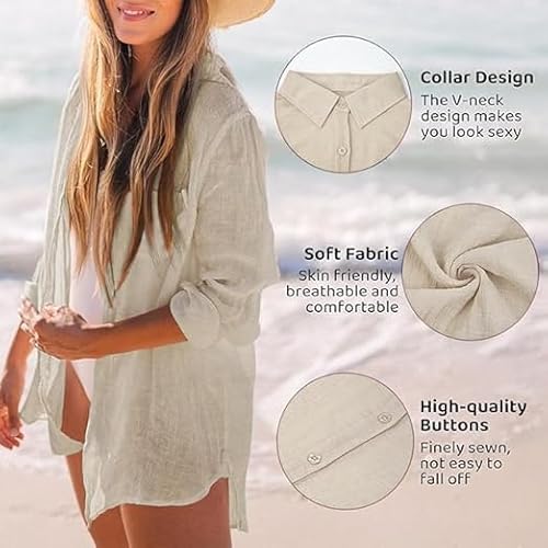 Bathing Suit Cover Ups for Women, Long Sleeve Swimwear Button Down Shirt Dress Swimsuit Bikini Beach Cover Up