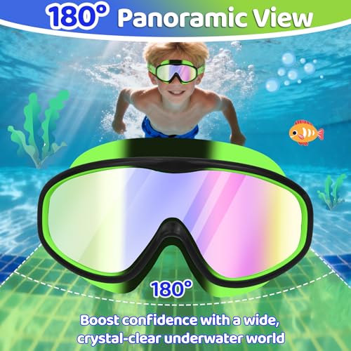 Kids Swim Goggles with Fabric Strap Anti-Fog - Dinosaur Green & Blue